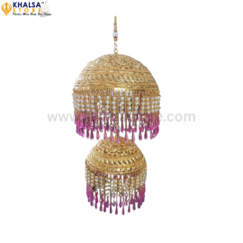 Gold Plated 6 Inches double Chattar With pink Studs ( 15 Cm ) - on order