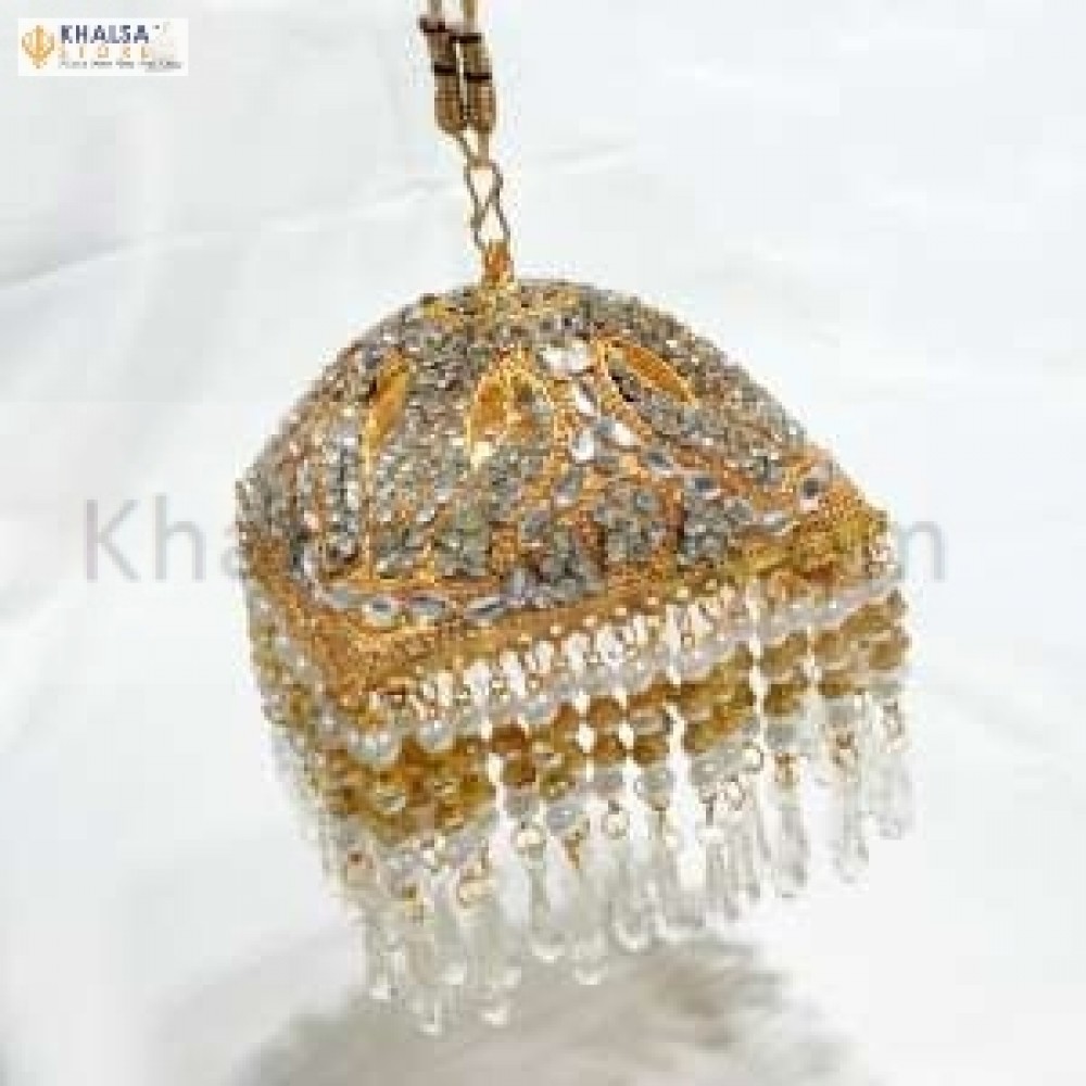 Square Shaped Gold platted 4 inches Chattar With White Studs ( 10 cm )